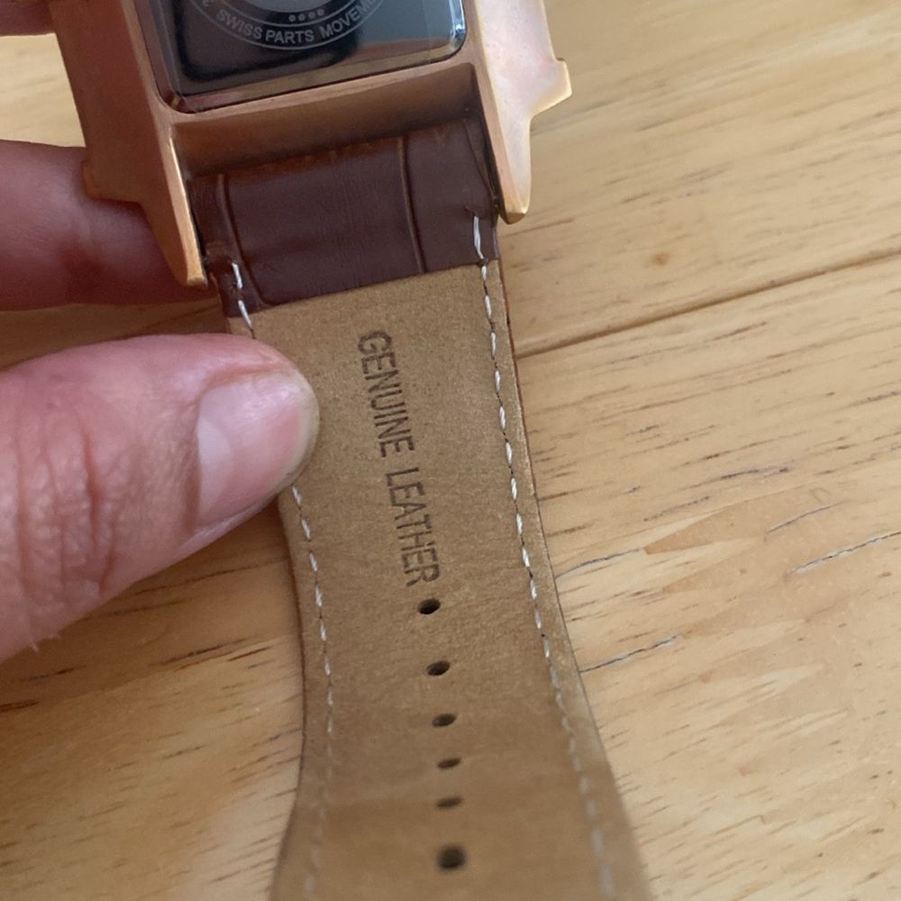 Adee Kaye AK2220-MRG Men's Gold Tone Case/Hands/Markers Black Leather Band Watch - Picture 5 of 5